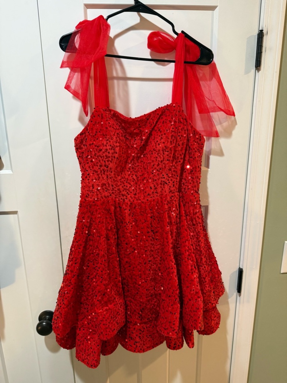 Homecoming Red Sequin Dress with Tulle Shoulder Ties